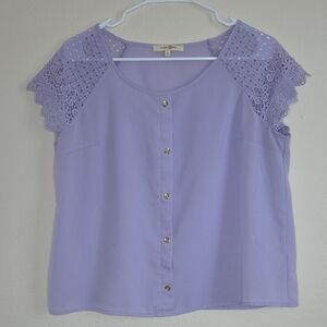 Wishful Park Lavender Crochet-Sleeve Button Front Top
